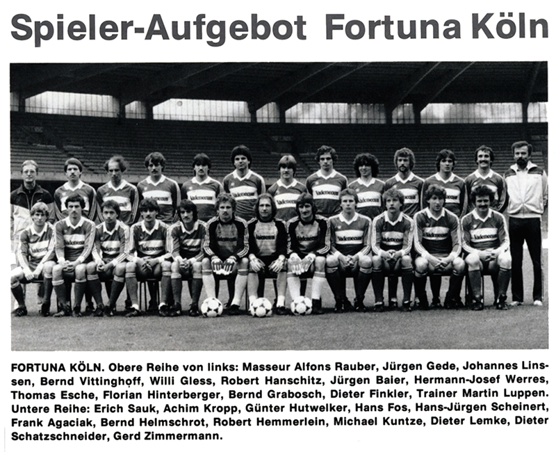 Aufstellung Fortuna Köln Pokalfinale 1983
